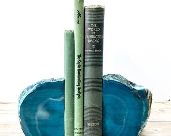 Agate Bookends - Teal Stone Book Ends Geode Crystal Decor