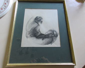 ORIGINAL CHARCOAL DRAWING Signed T. Hillsman 75