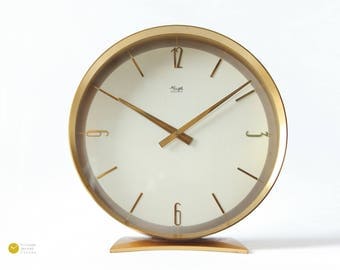Stunning KIENZLE Brass Desk CLOCK - Art Deco Mid Century Modern table Bauhaus Atomic 50s 1950s Mantel Germany