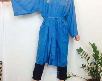 Vintage Kimono long kimono long silk kimono Japanese kimono vintage bathrobe blue kimono blue silk kimono Japanese silk kimono long silk kim