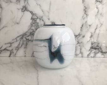 Vintage Danish Modern LARGE Scandinavian Art Glass Vase ATLANTIS Michael Bang for Holmegaard White and Blues