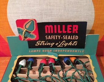 Vintage Miller String O' Lights Christmas Lights, Working Indoor Xmas Lights, Retro Christmas Light Holiday Decor, 7 Bulb String Light