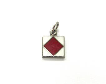 Vintage Sterling Silver International Maritime Signal Flag Foxtrot Red + White Enameled Nautical Charm