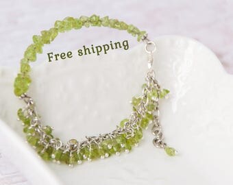 Peridot bracelet, Peridot jewelry, August birthstone jewelry, Olive bracelet, August birthstone bracelet, Peridot birthstone
