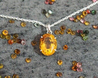Yellow citrine pendant Oval shape gemstone Yellow gem Silver pendant Gemstone pendant with citrine High Quality citrine Natural Gemstone