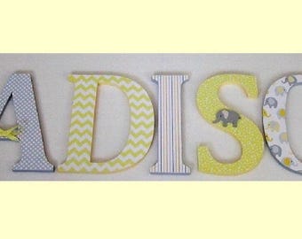Wood Letters-Nursery Decor- Yellow & Grey Elephant theme- Price Per Letter-Custom made -Other Colors available