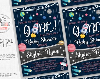 Outer Space Baby Shower Invitation, Planet Baby Shower Invitation, Outer Space Baby Sprinkle Invitation, Pink Girl, Space Invite, #626
