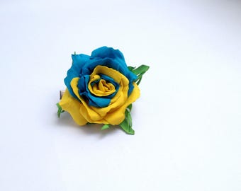 Yellow-blue hair clips, baby hair clips, rose hair clips, Ukraine accessories, hair barrette, toddler hair clips, рair pin flower, alligator