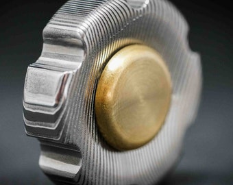 RARE: The Knob in Damasteel Fidget Spinner in Damasteel Parallel DS93X - Very Expensive Metal! Acid Etched or Heat Treated!