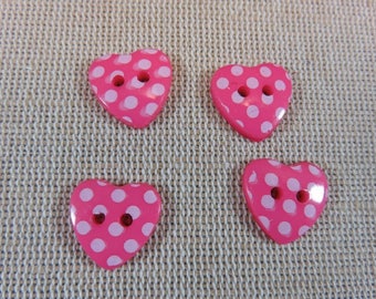 20pcs heart buttons, pink polka dots, white polka dot heart buttons 15mm, lot buttons button, resin, pink heart buttons, sewing button