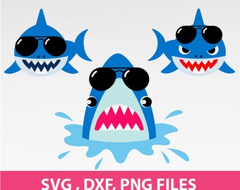 Shark SVG, shark with sunglasses Svg, Jaws svg. DXF, PNG Formats, 8.5x11" sheet, Printable 0065