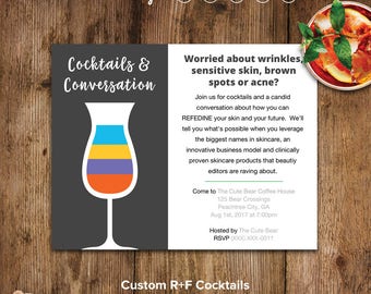 Rodan and Fields Invitations, Cocktails and Conversation Card, R and F, RF Invitation Card