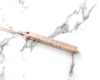 4 Sides Bar Necklace, Name Bar Necklace, Coordinate Necklace,Custom Necklace, Vertical Bar Necklace,Personalized Bar Necklace, Long Necklace