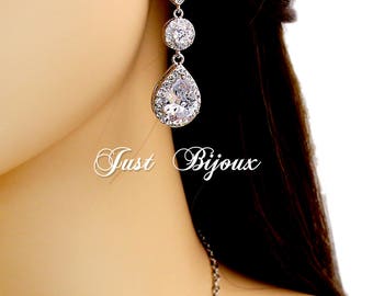 Wedding Earrings Platinum plated Zirconia Earrings Clip On Wedding Jewelry Bridal Earrings Bridesmaid Gift Wedding Jewelry Teardrop Earrings