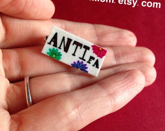 Hand Drawn "Antifa" Shrink Plastic Brooch Pin