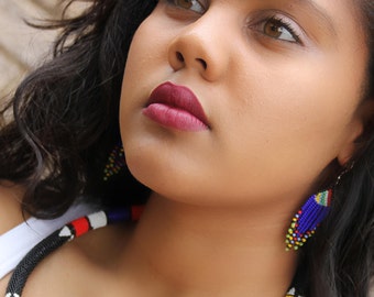 African chandelier earrings- Royal blue
