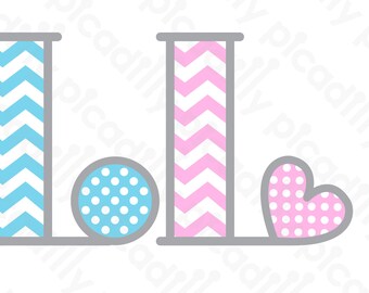 Chevron Monogram SVG PNG Picadilly Font Svg Cut File Chevron Font Initial L Baby Monogram L Baby Boy Digital File Baby Girl Heart svg