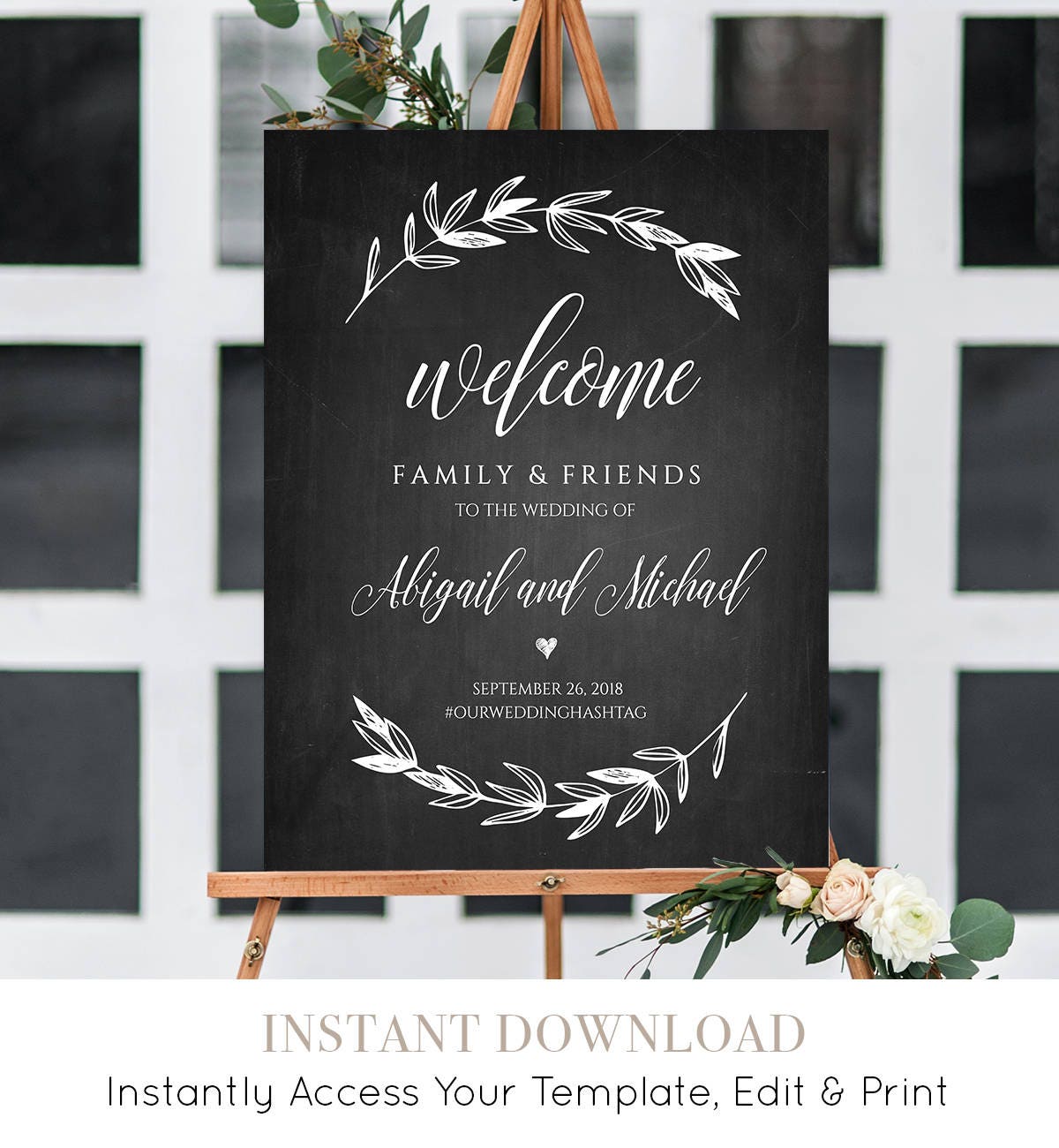 Wedding Welcome Sign Template Chalkboard Wedding Poster Printable Rustic Laurels 100 Welcome To The Wedding Of Template