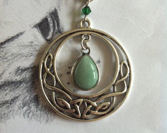 Pendentif Celtique Irlandais Vintage Pierre Peinte - Ancien Bijou Naturel