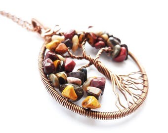 Tree-of-Life pendant Family tree necklace Jasper necklace Wire wrapped jewelry Copper anniversary Protection amulet Tree of life necklace