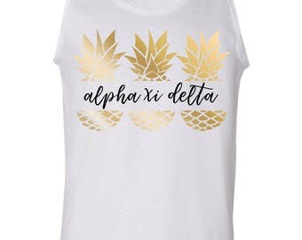 Alpha Xi Delta Gold Pineapple Graphic Tank..Cute Sorority Tank..Little Sister Gift..Senior Gift..Bid Day Tank..Summer Tank