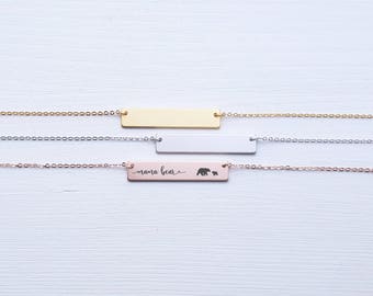Mama Bear Necklace Gift for Mom Bar Necklace Personalized Necklace Jewelry Rose Gold Silver Engraved Mother Gifts for Her Gifts for Friends