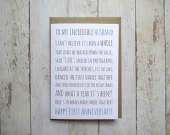 First Anniversary card // 1st Anniversary Husband // Card for Husband // Card from Wife // Anniversary card for Husband // 1st anniversary