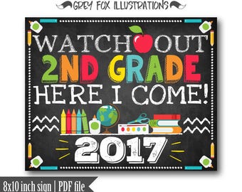 Watch Out 2nd Grade Here I Come Sign, Second Grade School Sign, First Day of School, Back to School Sign, School Poster, Printable, Digital