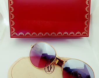 Lunettes de soleil CARTIER BAGATELLE vintage années 90 bois et plaqué or 18 carats