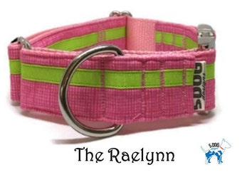 Pink with Ribbon Dog Collar, Martingale collar, Martingale Buckle, Metal Buckle Dog Collar, The Raelynn Custom Dog Collar