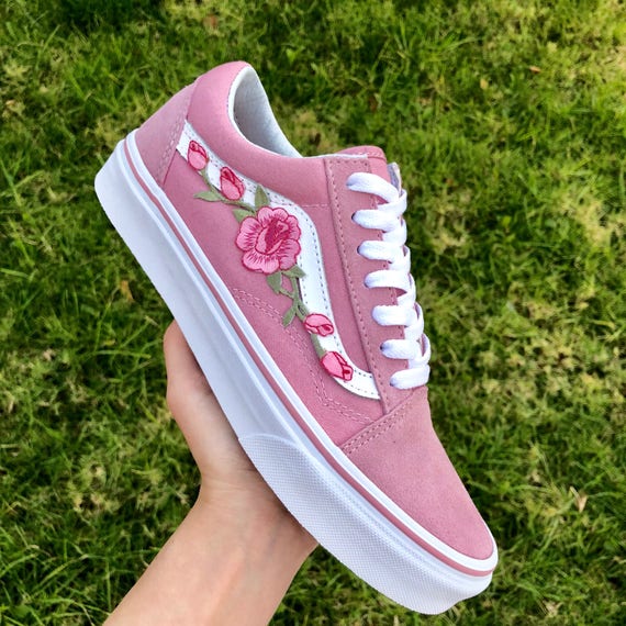 Custom rose  applique vans  vans  roses  womens sneakers