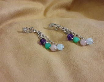 Earrings with aquamarine and Rose Quartz, Amethyst, Participantses