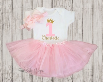 Personalized First Birthday Outfit Girl, 1st Birthday Girl Outfit, Girl First Birthday Outfit, Cake Smash Outfit, Pink and Gold