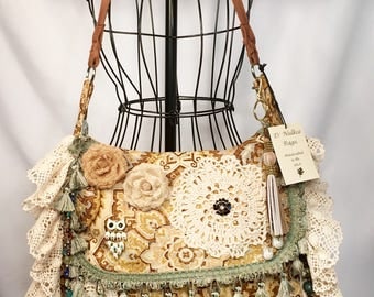 Boho Fringe Fabric Aqua Embellished Messenger Bag Handbag Hobo Hippie Gypsy Vintage Fashion Crossbody Tote