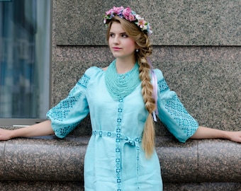 Linen Embroidered Dress Vyshyvanka Ukrainian Vyshyvanka Dress Women dress