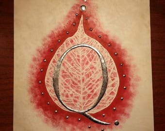 Illuminated Letter Q - Hand crafted manuscript illumination made with historical methods, includes custom framing