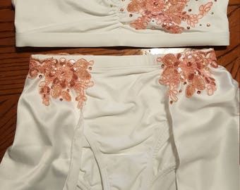 2 Piece White Lyrical Dance Costume w/ applique & Rhinstones