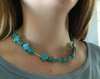 Turquoise crosses and silver choker necklace