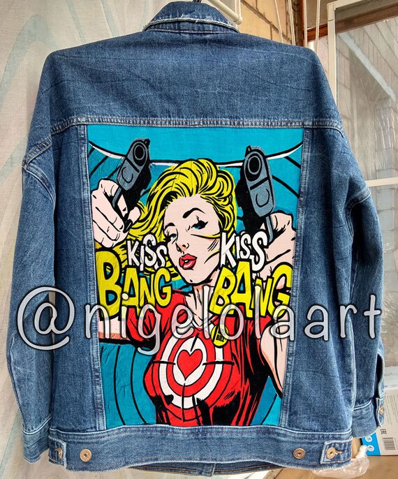 Hand painted jacket Jean jacket art jacket Pop art jacket 