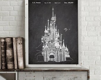 Disney Castle Patent Print, Disney Patent print, Blue print Cinderella castle drawing, Castle Disney art, Disney patent art print [17]