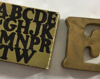 Vintage Solid Brass Paperweight Letter E Felt Back Retro Office Decor