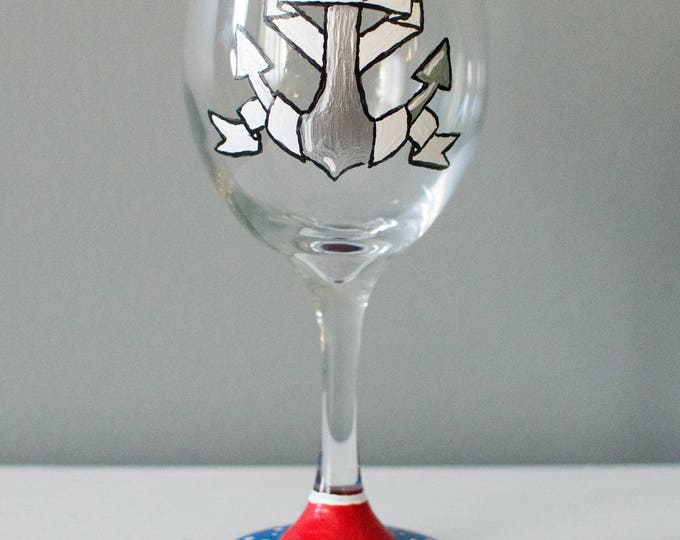 Personalized Handpainted Anchor Wine Glass