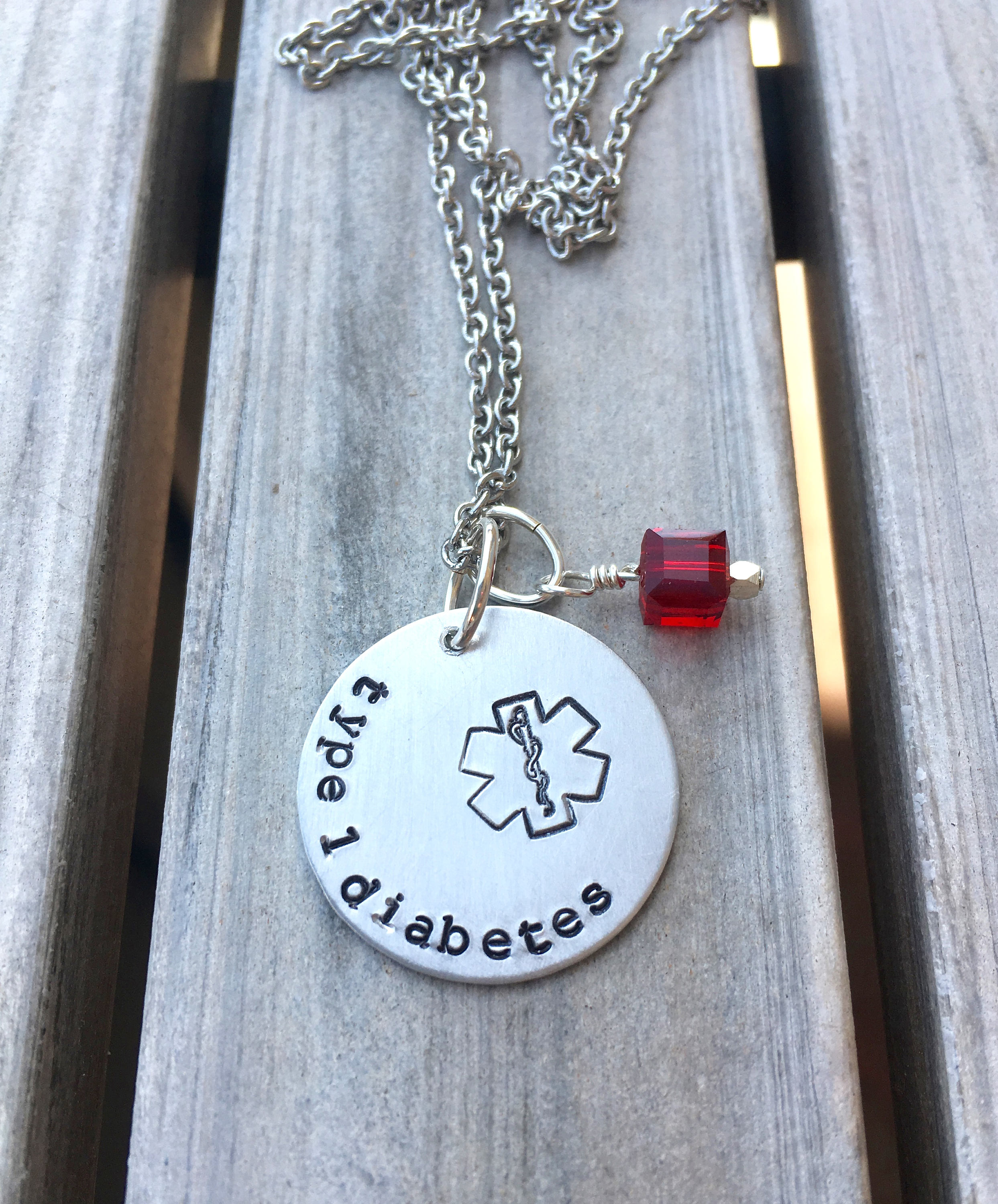 Pretty 1 Circle Medical Alert Necklace hand stamped