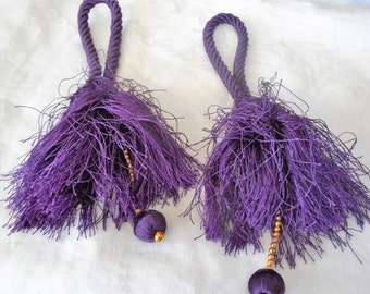 Set of 2 VINTAGE Purple Rayon with Dangle Tassels
