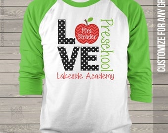 Teacher shirt - love school personalized raglan shirt for teachers MSCL-025-R