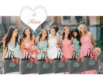 5 bridal party tote bags , bridesmaid gifts , tote bag , bachelorette party gift , destination wedding bag , bridesmaid bags