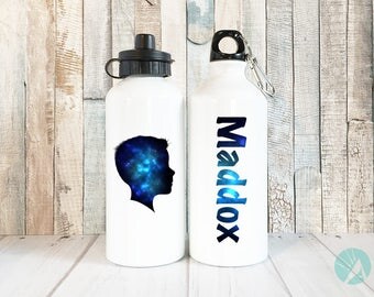 Personalized Kids Water Bottle, Galaxy Print, Custom Silhouette Portrait, Personalized Kids, Kids Water Bottle, Personalized Water Bottle