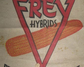 Vintage Frey Hybrids Corn Cob Seed Feed Bag Sack Gilman Illinois