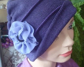 Womens hat soft hat chemo headcover chemo gift purple flapper hat chemo cloche