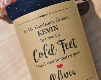 Wedding Cold Feet Sock Wrap, In Case of Cold Feet Label, Groom Gift, Wedding Day Gift, Gift From Bride, **PRINTED & SHIPPED**